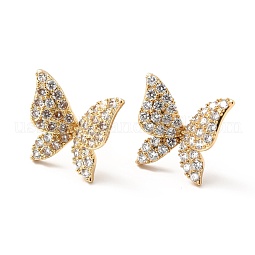 Clear Cubic Zirconia Butterfly Stud Earrings US-EJEW-F281-07G