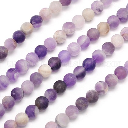 Frosted Round Natural Amethyst Beads Strands US-G-N0166-55-4mm-1