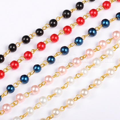 Handmade Round Glass Pearl Beads Chains for Necklaces Bracelets Making US-AJEW-JB00036-1