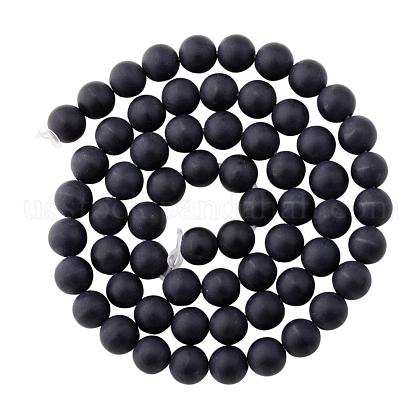 PandaHall Elite Grade A Round Frosted Natural Black Agate Beads Strands US-G-PH0006-04-1