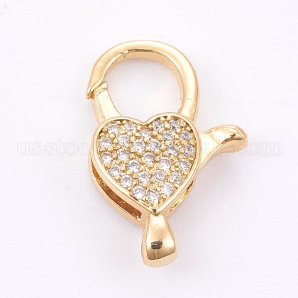 Brass Micro Pave Cubic Zirconia Lobster Claw Clasps US-ZIRC-E149-34G-1