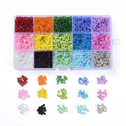 15 Colors 6/0 Glass Seed Beads US-SEED-X0052-04-4mm-1