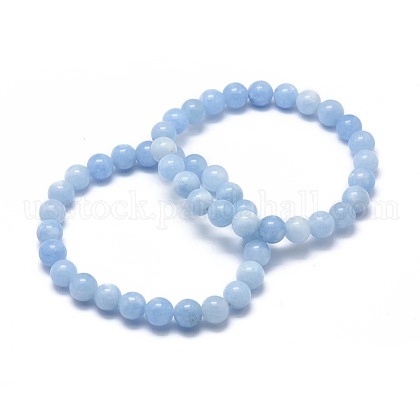 Natural & Dyed White Jade Bead Stretch Bracelets US-BJEW-K212-A-018-1