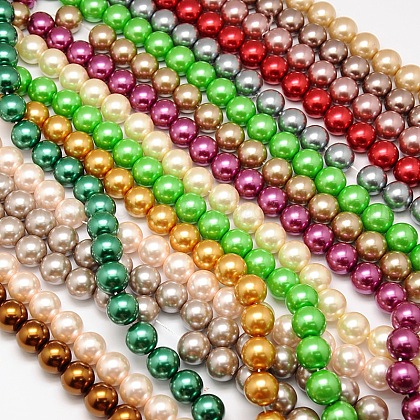 Eco-Friendly Dyed Glass Pearl Round Beads Strands US-HY-A002-12mm-M-1
