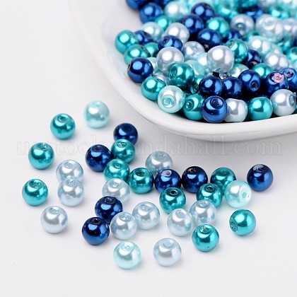 Carribean Blue Mix Pearlized Glass Pearl Beads US-HY-X006-6mm-03-1