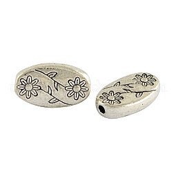 Oval with Flower Tibetan Style Alloy Beads US-X-TIBEB-1199-AS-LF