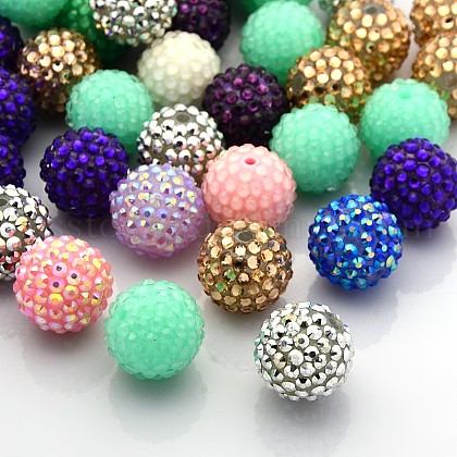 Chunky Resin Rhinestone Bubblegum Ball Beads US-CLAY-G007-M-1