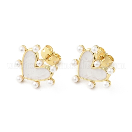 Rack Plating Brass Enamel Stud Earrings for Women US-EJEW-G311-02G-1