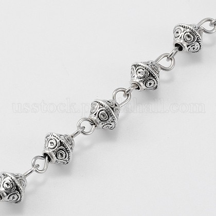 Handmade Tibetan Style Alloy Bicone Beads Chains for Necklaces Bracelets Making US-AJEW-JB00081-01-1