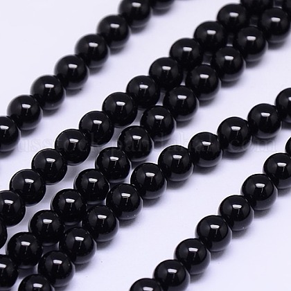 Natural Black Agate Round Beads Strands US-G-L086-A-01-1