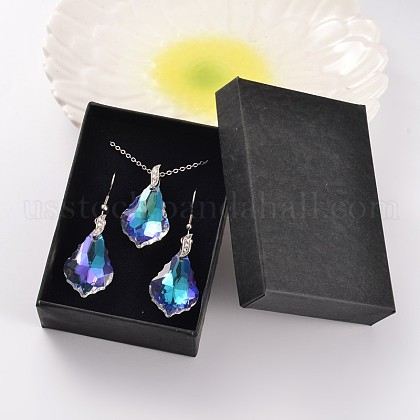 Teardrop AB Color Plated Electroplate Glass Pendant Necklaces & Dangle Earrings Jewelry Sets US-SJEW-JS00880-1