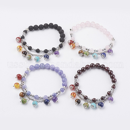 Natural & Synthetic Mixed Stone Stretch Bracelets US-BJEW-JB03533-1
