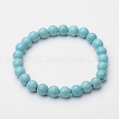 Synthetic Turquoise Beaded Stretch Bracelets US-BJEW-F203-02-1