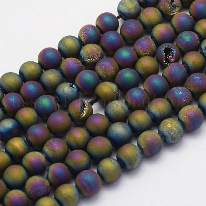 Electroplate Natural Druzy Agate Beads Strands US-G-G708-8mm-07-1