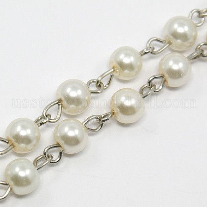 Handmade Glass Pearl Beaded Chains for Necklaces/Bracelets Making US-AJEW-PH00633-02-1