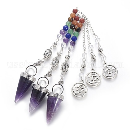 Chakra Jewelry Natural Amethyst Cone Dowsing Pendulums US-G-G771-E02-1