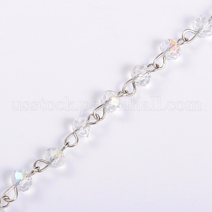 Handmade Rondelle Glass Beads Chains for Necklaces Bracelets Making US-AJEW-JB00038-04-1