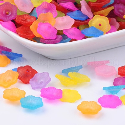 Mixed Frosted Flower Shaped Transparent Acrylic Bead Caps US-X-PAF087Y-1