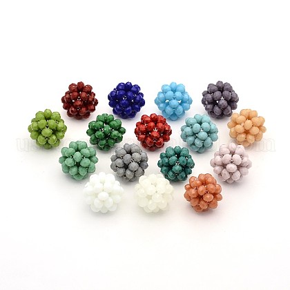 Imitation Jade Glass Round Woven Beads US-GLAA-A034-4mm-B-1
