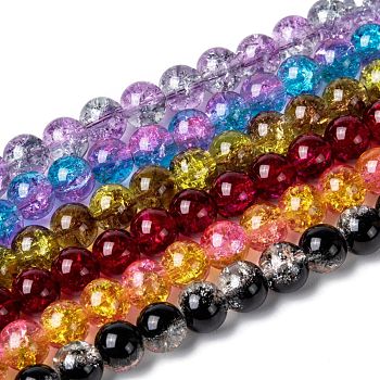 Two Tone Crackle Glass Beads Strands, Round, Mixed Color, 8mm, Hole: 1.3~1.6mm, about 100pcs/strand, 31.4 inch
