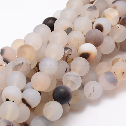 Frosted Natural Agate Round Beads Strands US-G-E322D-10mm-1