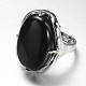 Adjustable Oval Brass Gemstone Wide Band Rings US-RJEW-L062-03-3
