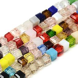 Faceted Transparent Glass Cube Beads Strands US-GLAA-R163-6x6-01