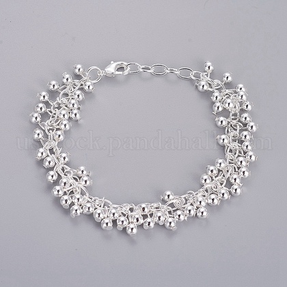 Silver Color Plated Brass Ball Charm Bracelets For Women US-BJEW-BB12451-1