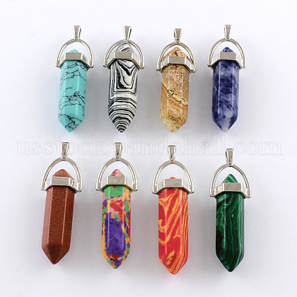 Mixed Stone Pendants with Alloy Findings US-G-R278-34P-1