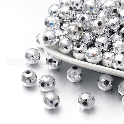 Faceted Round Plated Acrylic Beads US-PACR-L001-10mm-S-1