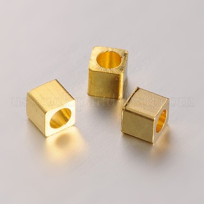 Cube Brass Spacer Beads US-KK-J204-03G-1