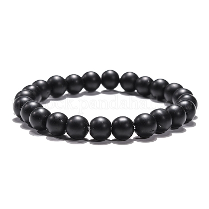 Synthetic Black Stone Beaded Stretch Bracelets US-B072-3-1