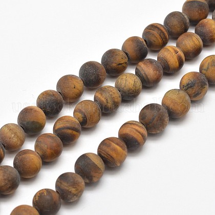 Frosted Natural Tiger Eye Round Bead Strands US-G-E262-02-6mm-1