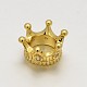 Real 24K Gold Plated Big Hole CZ Brass Micro Pave Grade AAA Cubic Zirconia 3D Crown Beads US-KK-O064-03-NR-1