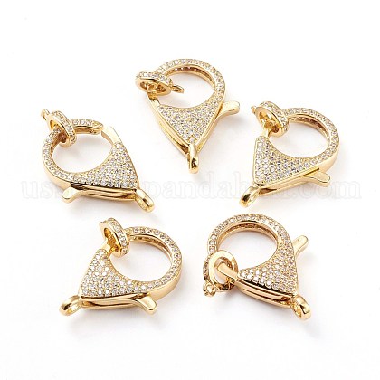 Brass Micro Pave Cubic Zirconia Lobster Claw Clasp US-ZIRC-I043-34G-02-1