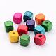Mixed Lead Free Cube Natural Wood Beads US-X-YTB027-2