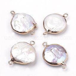Plated Natural Baroque Pearl Keshi Pearl Links connectors US-PEAR-S012-02G