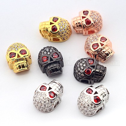 Fashionable Brass Micro Pave Cubic Zirconia Skull Hollow Beads US-ZIRC-L007-07-1