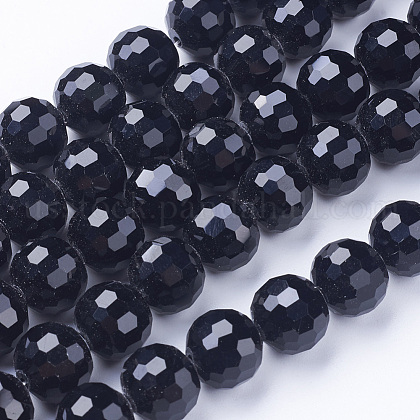 Faceted Black Glass Round Bead Strands US-X-GLAA-R095-12mm-08-1