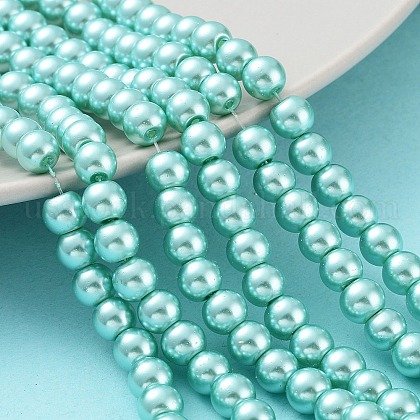 Baking Painted Pearlized Glass Pearl Round Bead Strands US-HY-Q003-6mm-32-1