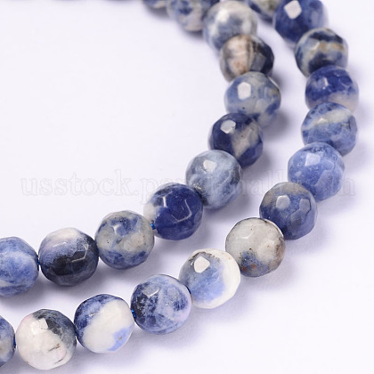 Faceted Natural Sodalite Round Bead Strands US-G-L377-45-6mm-1