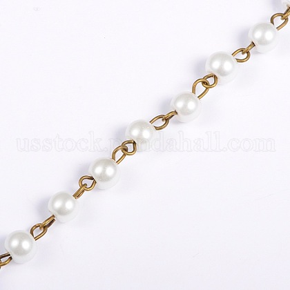 Handmade Round Glass Pearl Beads Chains for Necklaces Bracelets Making US-AJEW-JB00035-01-1