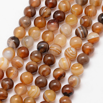 Natural Striped Agate/Banded Agate Bead Strands US-G-K166-13-6mm-02-1