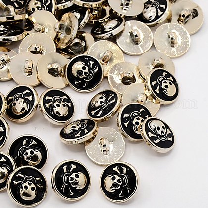 Black CCB Plastic Enamel 1-Hole Flat Round with Pirate Style Skull Sewing Shank Buttons US-X-BUTT-N005-28L-09-1