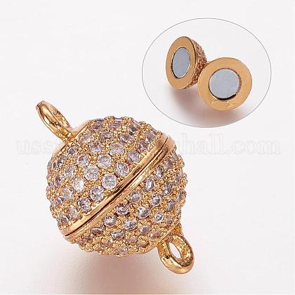 Brass Micro Pave Cubic Zirconia Magnetic Clasps with Loops US-ZIRC-G097-02G-1