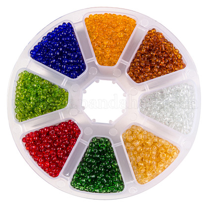 Multicolor 8/0 Diameter 3mm Transparent Round Glass Seed Beads with Box Set Value Pack US-SEED-PH0001-02-3mm-1