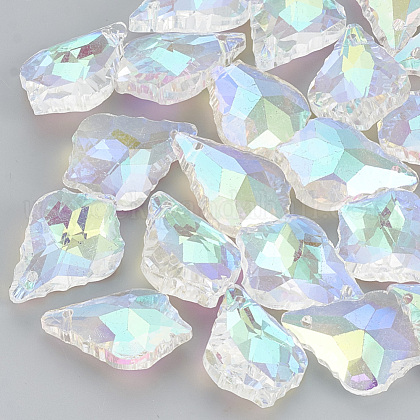 Plated Faceted Leaf Glass Beads US-EGLA-S100-02-1