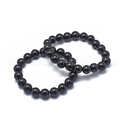 Synthetic Black Stone Bead Stretch Bracelets US-BJEW-K212-A-032