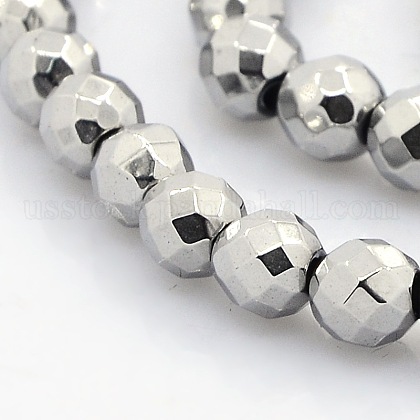 Faceted Round Non-magnetic Synthetic Hematite Beads Strands US-G-P061-59-1