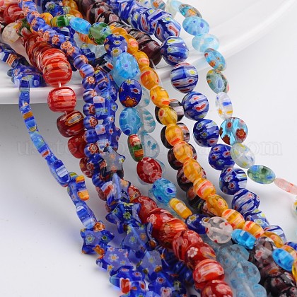 Mixed Shape Handmade Millefiori Glass Beads Strands US-LAMP-F004-15-1